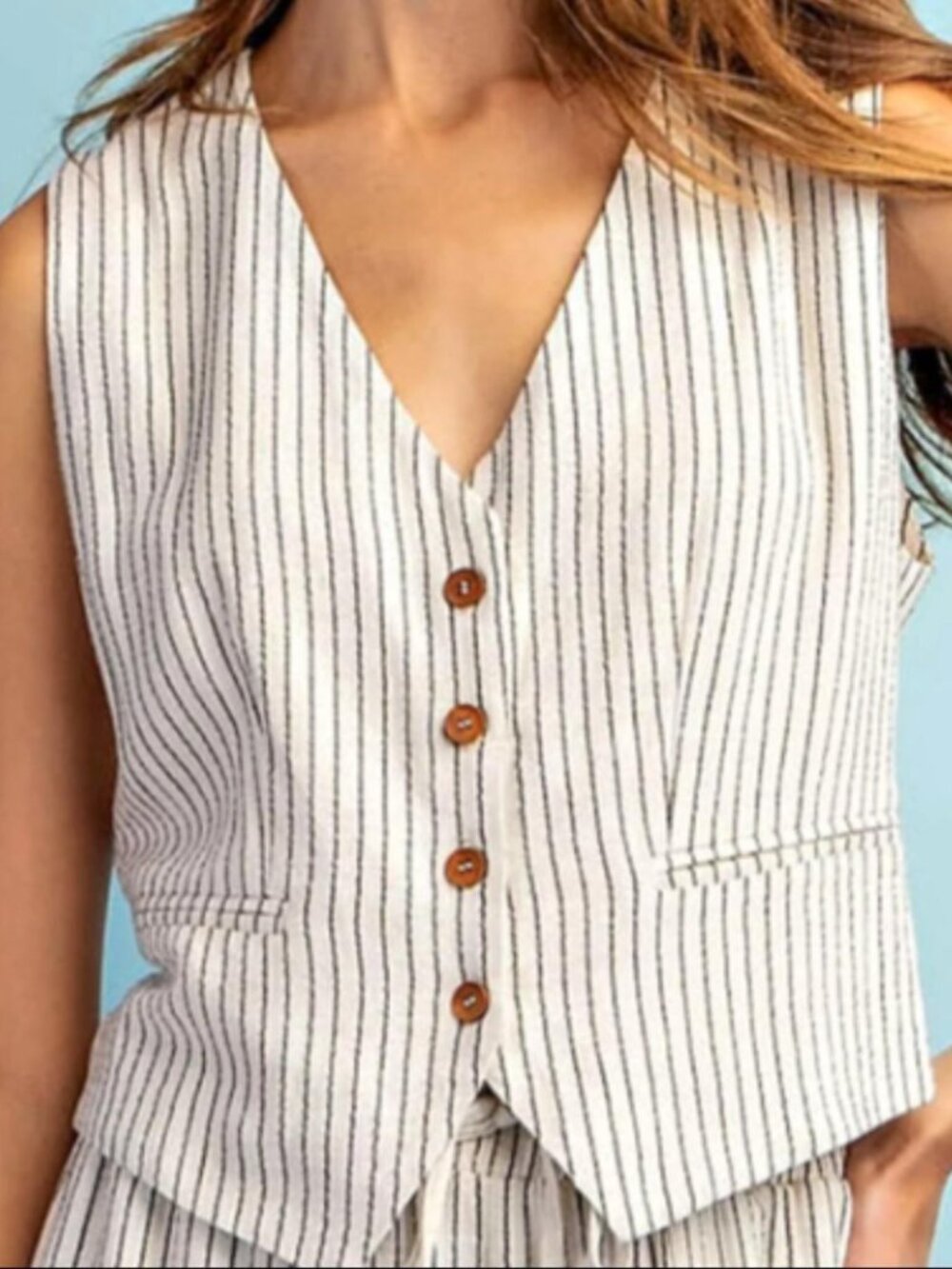 Amanda Jean Cream Pinstripe Button Front Vest - Size M